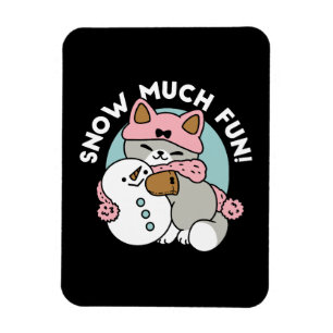 Cute Cat in Snow Gear with Snowman Art Magnet