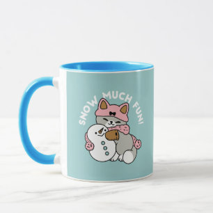 Cute Cat in Snow Gear with Snowman Art Mug