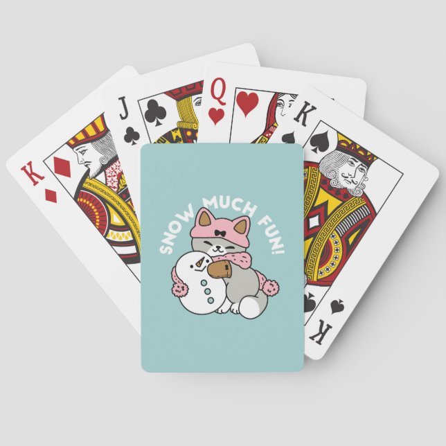 Cute Cat in Snow Gear with Snowman Art Playing Cards (Back)
