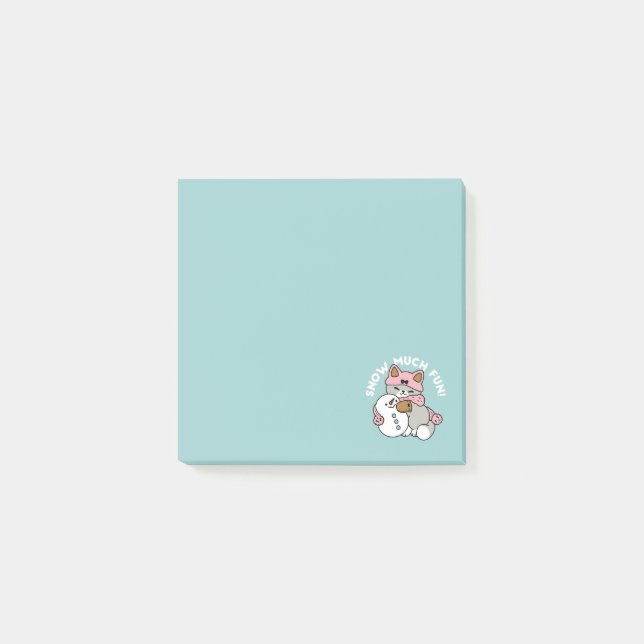 Cute Cat in Snow Gear with Snowman Art Post-it Notes (Front)