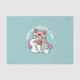 Cute Cat in Snow Gear with Snowman Art Tissue Paper