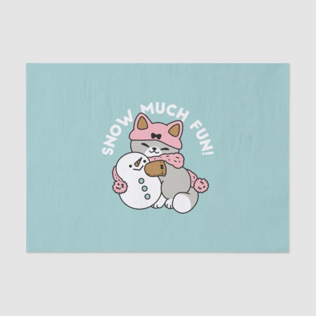 Cute Cat in Snow Gear with Snowman Art Tissue Paper (Front)