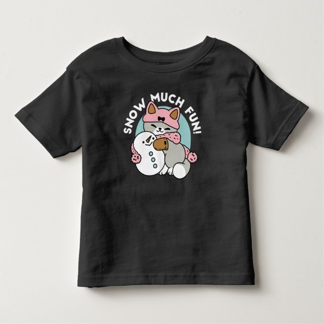 Cute Cat in Snow Gear with Snowman Art Toddler T-Shirt (Front)
