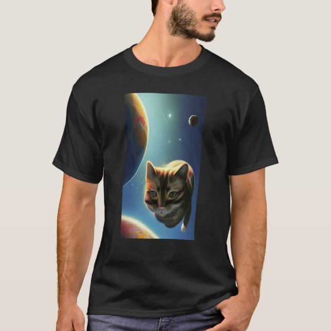 Cute Cat in Space T-Shirt (Front)