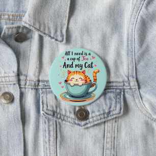 Cute Cat in Teacup Kawaii Cosy Art 7.5 Cm Round Badge