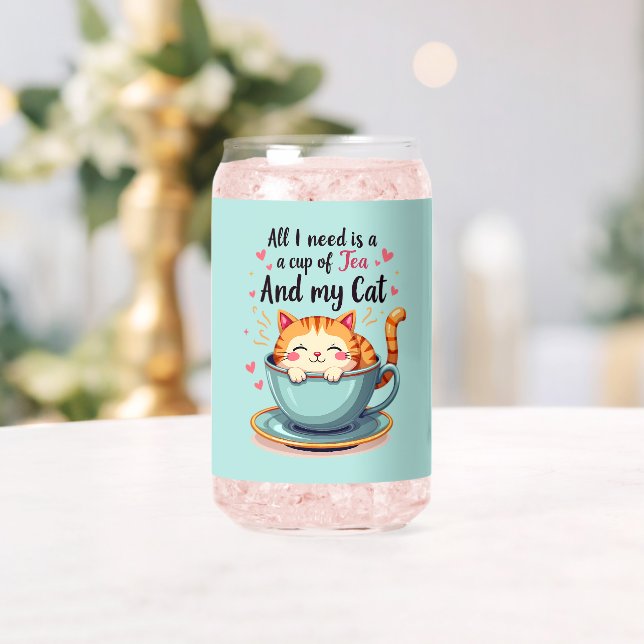 Cute Cat in Teacup Kawaii Cosy Art Can Glass (Insitu (Wedding))