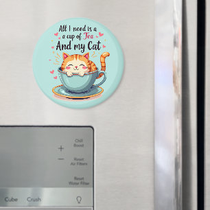 Cute Cat in Teacup Kawaii Cosy Art Magnet