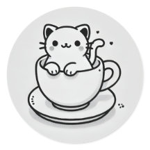 Cute Cat in Teacup Round Sticker