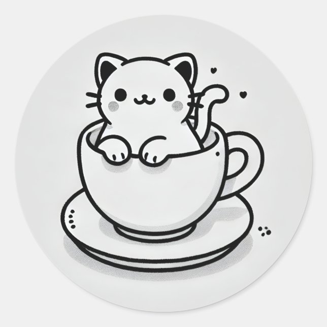 Cute Cat in Teacup Round Sticker (Front)