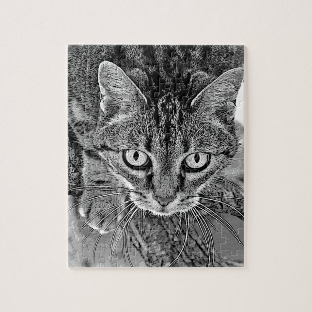 Cute cat in the tree, black and white  jigsaw puzzle (Vertical)