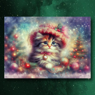Cute Cat in Vintage Hat Christian Christmas Holiday Card