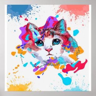 Cute Cat In Watercolors Gift Idea, Funny Kitten Poster