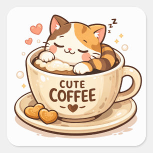 Cute Cat Inside Coffee Cup   Cozy Cat Lover Design Square Sticker