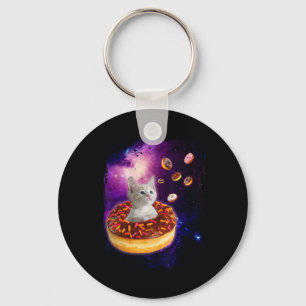 Cute Cat Inside Doughnut In Space Boys Girl - Kitt Key Ring