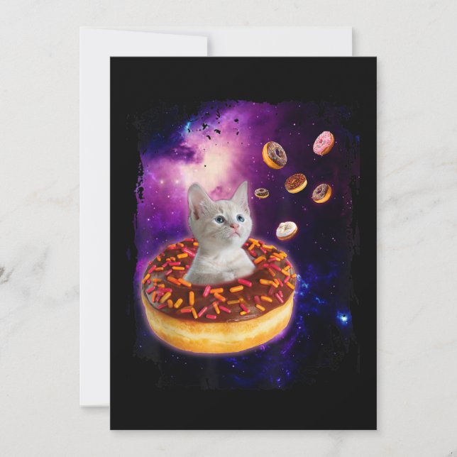 Cute Cat Inside Doughnut In Space Kitty Lovers Invitation (Front)
