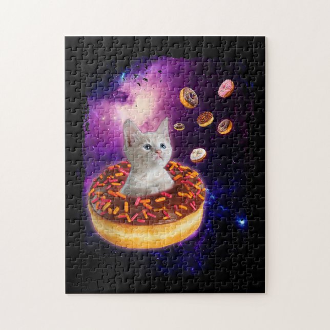 Cute Cat Inside Doughnut In Space Kitty Lovers Jigsaw Puzzle (Vertical)