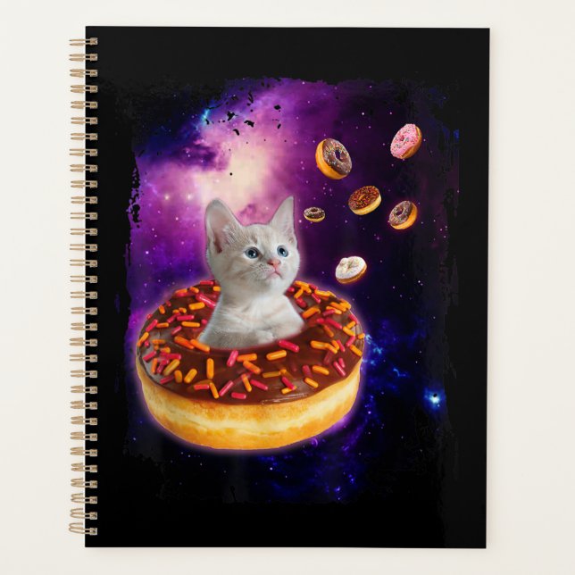 Cute Cat Inside Doughnut In Space Kitty Lovers Planner (Front)