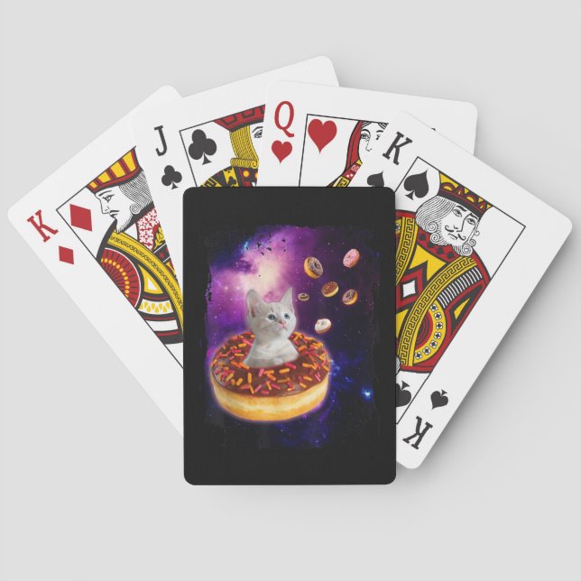 Cute Cat Inside Doughnut In Space Kitty Lovers Playing Cards (Back)