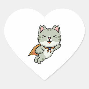 Cute cat is a hero cartoon illustration   heart sticker