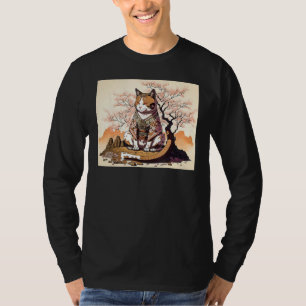 cute cat Japanese Aesthetic Sakura Cherry Blossoms T-Shirt