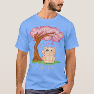 Cute Cat Japanese Cherry Blossom Tree Sakura Flowe T-Shirt
