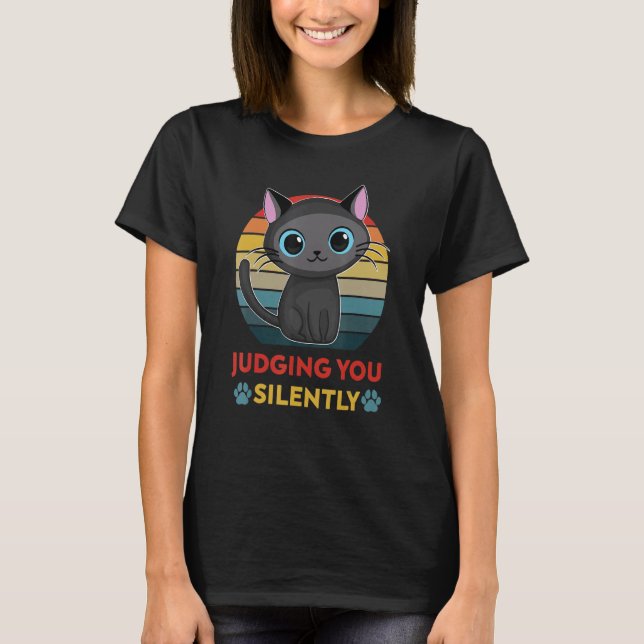 Cute Cat Judging You Silently Retro Style T-Shirt (Front)