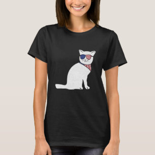 Cute Cat July 4th America Flag Patriotic Usa T-Shirt