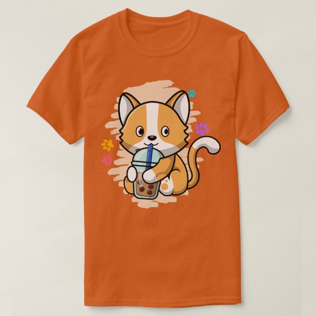 Cute Cat Kawaii Drinking Bubble Tea Bubble Tea Pre T-Shirt (Design Front)