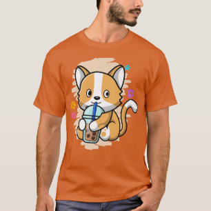 Cute Cat Kawaii Drinking Bubble Tea Bubble Tea Pre T-Shirt