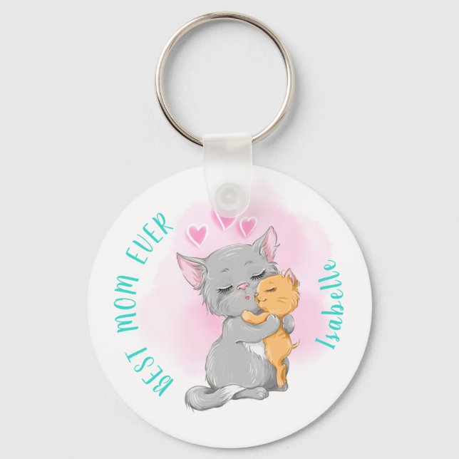 Cute cat keychain, Happy mother day, Best mum ever Key Ring (Front)