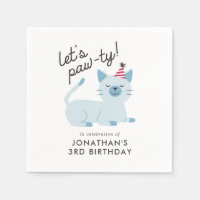 Cute Cat Kids Birthday Party Blue