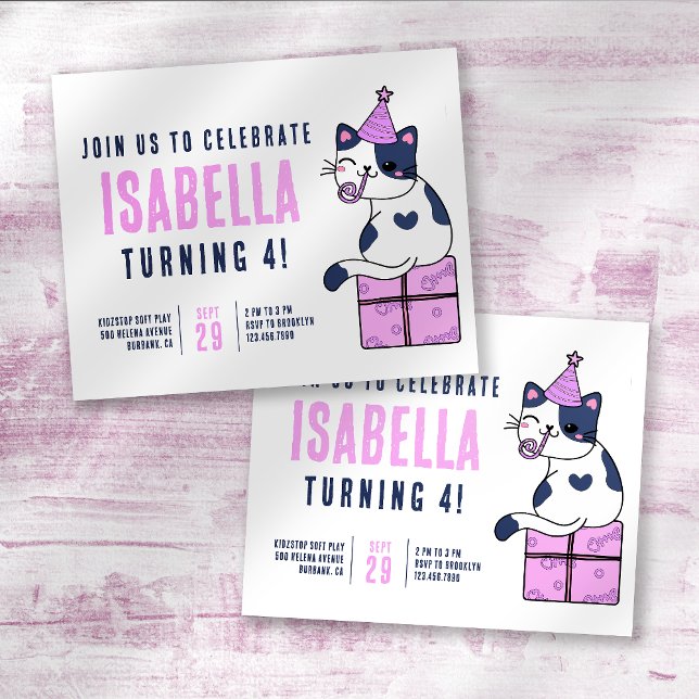 Cute Cat Kid's Birthday Party Invitation (Creator Uploaded)