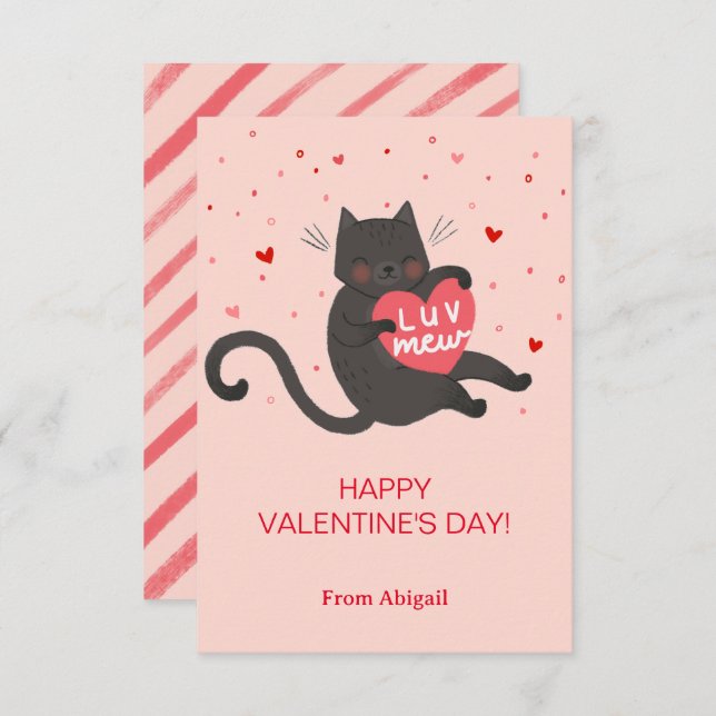 Cute Cat Kids Classroom Valentine Note Card (Front/Back)