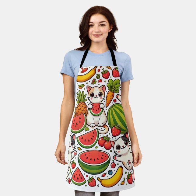Cute Cat Kitchen Apron – Playful Cartoon  (Worn)