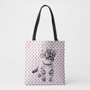 Cute cat kitten all-over paw print on pink tote bag
