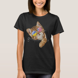 Cute Cat Kitten American Ukrainian Flag Sunglusses T-Shirt
