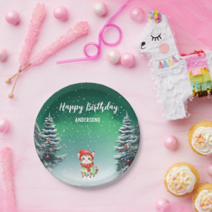 Cute Cat Kitten Christmas tree birthday girl party Paper Plate