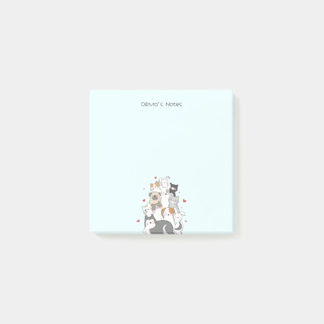 Cute Cat Kitten colourful gradient Personalised  Post-it Notes (Front)