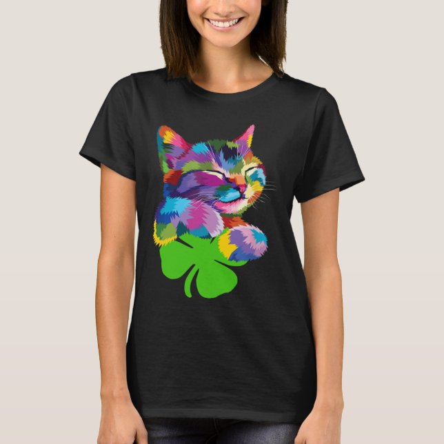 Cute Cat  kitten  Colourful St Patricks Day kids T-Shirt (Front)