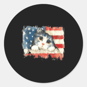 Cute cat_kitten distressed american flag usa classic round sticker