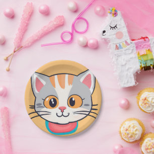 Cute cat kitten Face pet animals Birthday Party Paper Plate