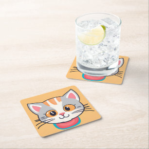 Cute cat kitten Face pet animals Birthday Party  Square Paper Coaster