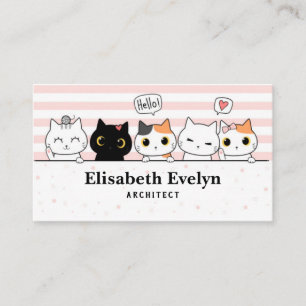 Cute cat kitten family cartoon doodle business card