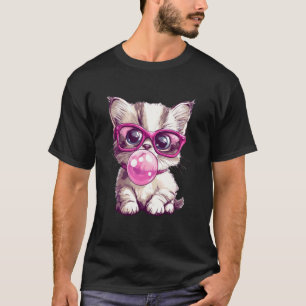 Cute Cat Kitten Glasses Bubblegum T-Shirt