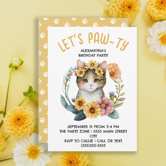 Cute Cat Kitten Little Girl's Birthday Party Invitation (Creator Uploaded)