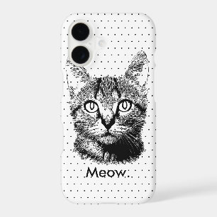 Cute Cat Kitten Meow Hand Drawn Polka Dots