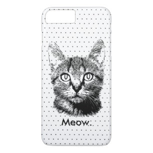 Cute Cat Kitten Meow Hand Drawn Polka Dots Case-Mate iPhone Case