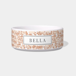 Cute Cat Kitten Pattern Name Pet Bowl