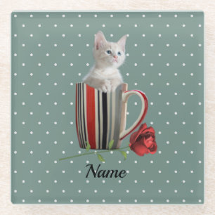 Cute Cat Kitten Pet Lovers Gift Glass Coaster