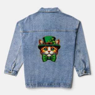 Cute cat/kitten Saint Patrick's Day Denim Jacket
